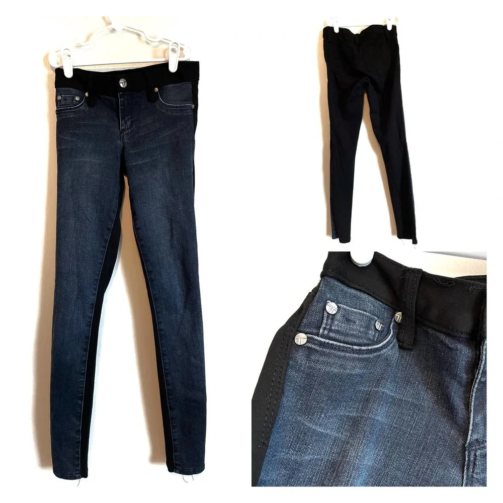 Tractr skinny jeans w/ black legging back. Size 10.
